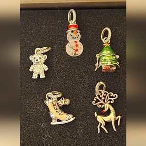 Lot of 5 Brighton Charms Christmas Rudolph Snowman Ice Skate, Christmas tree